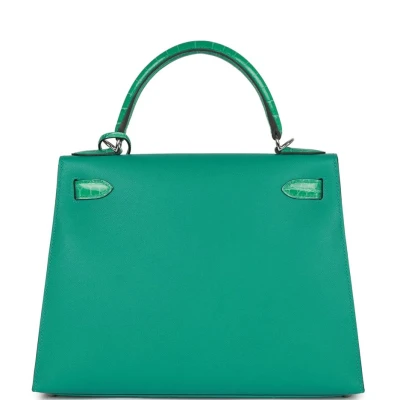 Hermes Kelly Sellier 28 Vert Verone Madame and Shiny Niloticus Crocodile Touch Palladium Hardware Hermes Kelly Sellier 28 Vert Verone Madame and Shiny Niloticus Crocodile Touch Palladium Hardware