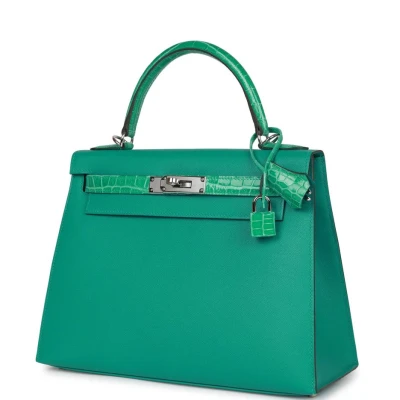 Hermes Kelly Sellier 28 Vert Verone Madame and Shiny Niloticus Crocodile Touch Palladium Hardware Hermes Kelly Sellier 28 Vert Verone Madame and Shiny Niloticus Crocodile Touch Palladium Hardware