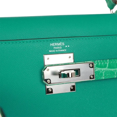 Hermes Kelly Sellier 28 Vert Verone Madame and Shiny Niloticus Crocodile Touch Palladium Hardware Hermes Kelly Sellier 28 Vert Verone Madame and Shiny Niloticus Crocodile Touch Palladium Hardware