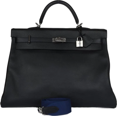 Hermes Kelly Voyage 50 Black Evercolor Palladium Hardware Hermes Kelly Voyage 50 Black Evercolor Palladium Hardware
