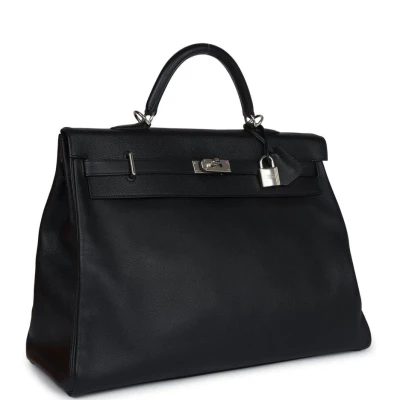Hermes Kelly Voyage 50 Black Evercolor Palladium Hardware Hermes Kelly Voyage 50 Black Evercolor Palladium Hardware