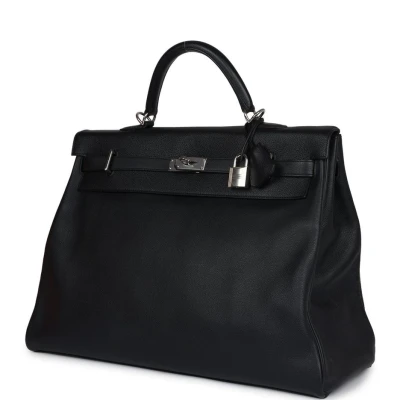 Hermes Kelly Voyage 50 Black Evercolor Palladium Hardware Hermes Kelly Voyage 50 Black Evercolor Palladium Hardware