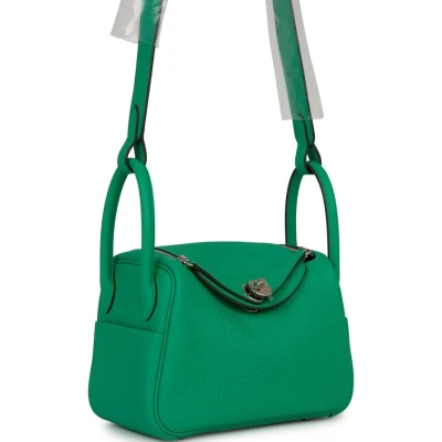 Hermes Mini Lindy Menthe Clemence Palladium Hardware Hermes Mini Lindy Menthe Clemence Palladium Hardware