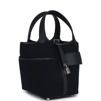 Hermes Picotin Cargo 18 Caban Swift and Black Toile Canvas Palladium Hardware