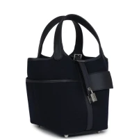 Hermes Picotin Cargo 18 Caban Swift and Black Toile Canvas Palladium Hardware