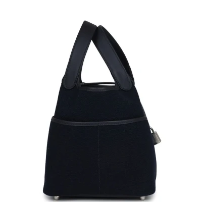 Hermes Picotin Cargo 18 Caban Swift and Black Toile Canvas Palladium Hardware