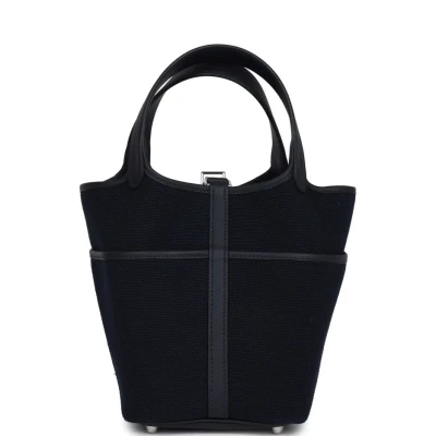 Hermes Picotin Cargo 18 Caban Swift and Black Toile Canvas Palladium Hardware