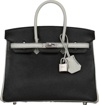 Hermes Special Order (HSS) Birkin 25 Black and Gris Perle Chèvre Brushed Palladium Hardware Hermes Special Order (HSS) Birkin 25 Black and Gris Perle Chèvre Brushed Palladium Hardware