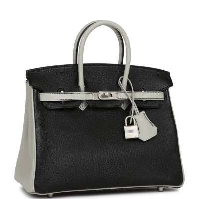 Hermes Special Order (HSS) Birkin 25 Black and Gris Perle Chèvre Brushed Palladium Hardware Hermes Special Order (HSS) Birkin 25 Black and Gris Perle Chèvre Brushed Palladium Hardware