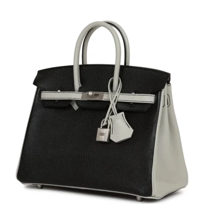 Hermes Special Order (HSS) Birkin 25 Black and Gris Perle Chèvre Brushed Palladium Hardware Hermes Special Order (HSS) Birkin 25 Black and Gris Perle Chèvre Brushed Palladium Hardware