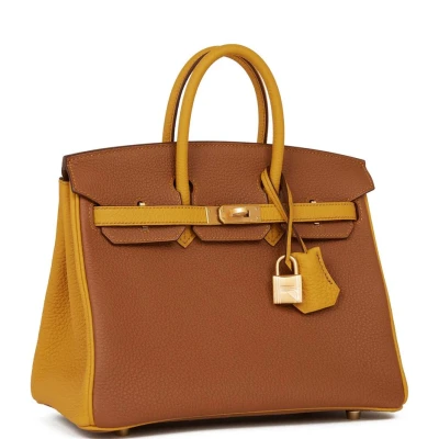 Hermes Special Order (HSS) Birkin 25 Gold and Jaune Ambre Togo Brushed Gold Hardware Hermes Special Order (HSS) Birkin 25 Gold and Jaune Ambre Togo Brushed Gold Hardware