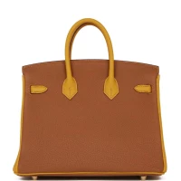 Hermes Special Order (HSS) Birkin 25 Gold and Jaune Ambre Togo Brushed Gold Hardware Hermes Special Order (HSS) Birkin 25 Gold and Jaune Ambre Togo Brushed Gold Hardware