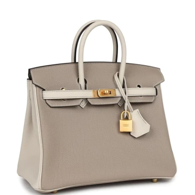 Hermes Special Order (HSS) Birkin 25 Gris Asphalte and Craie Togo Brushed Gold Hardware Hermes Special Order (HSS) Birkin 25 Gris Asphalte and Craie Togo Brushed Gold Hardware