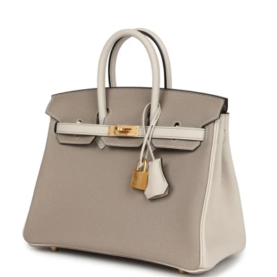 Hermes Special Order (HSS) Birkin 25 Gris Asphalte and Craie Togo Brushed Gold Hardware Hermes Special Order (HSS) Birkin 25 Gris Asphalte and Craie Togo Brushed Gold Hardware