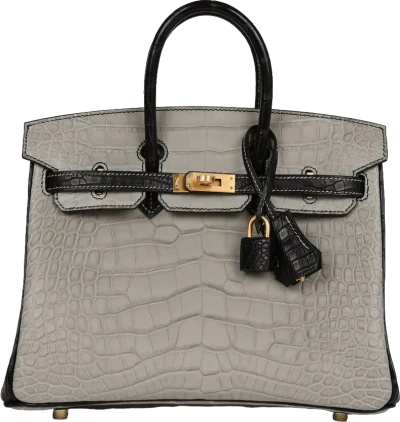 Hermes Special Order (HSS) Birkin 25 Gris Perle and Black Matte Alligator Mississippienis Brushed Gold Hardware Hermes Special Order (HSS) Birkin 25 Gris Perle and Black Matte Alligator Mississippienis Brushed Gold Hardware