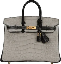 Hermes Special Order (HSS) Birkin 25 Gris Perle and Black Matte Alligator Mississippienis Brushed Gold Hardware Hermes Special Order (HSS) Birkin 25 Gris Perle and Black Matte Alligator Mississippienis Brushed Gold Hardware
