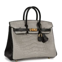 Hermes Special Order (HSS) Birkin 25 Gris Perle and Black Matte Alligator Mississippienis Brushed Gold Hardware Hermes Special Order (HSS) Birkin 25 Gris Perle and Black Matte Alligator Mississippienis Brushed Gold Hardware