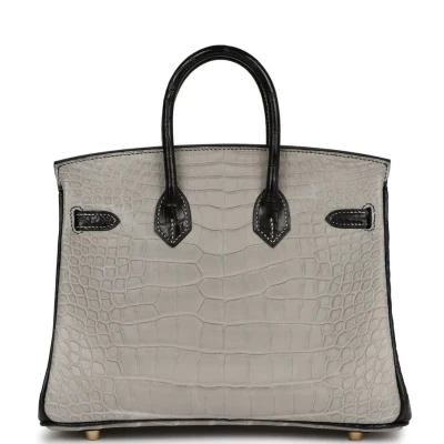 Hermes Special Order (HSS) Birkin 25 Gris Perle and Black Matte Alligator Mississippienis Brushed Gold Hardware Hermes Special Order (HSS) Birkin 25 Gris Perle and Black Matte Alligator Mississippienis Brushed Gold Hardware