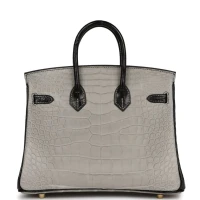 Hermes Special Order (HSS) Birkin 25 Gris Perle and Black Matte Alligator Mississippienis Brushed Gold Hardware Hermes Special Order (HSS) Birkin 25 Gris Perle and Black Matte Alligator Mississippienis Brushed Gold Hardware