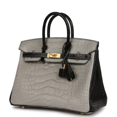Hermes Special Order (HSS) Birkin 25 Gris Perle and Black Matte Alligator Mississippienis Brushed Gold Hardware Hermes Special Order (HSS) Birkin 25 Gris Perle and Black Matte Alligator Mississippienis Brushed Gold Hardware