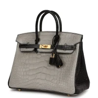 Hermes Special Order (HSS) Birkin 25 Gris Perle and Black Matte Alligator Mississippienis Brushed Gold Hardware Hermes Special Order (HSS) Birkin 25 Gris Perle and Black Matte Alligator Mississippienis Brushed Gold Hardware