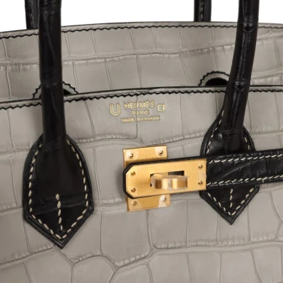 Hermes Special Order (HSS) Birkin 25 Gris Perle and Black Matte Alligator Mississippienis Brushed Gold Hardware Hermes Special Order (HSS) Birkin 25 Gris Perle and Black Matte Alligator Mississippienis Brushed Gold Hardware