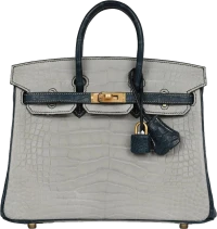 Hermes Special Order (HSS) Birkin 25 Gris Perle and Vert Rousseau Matte Alligator Brushed Gold Hardware Hermes Special Order (HSS) Birkin 25 Gris Perle and Vert Rousseau Matte Alligator Brushed Gold Hardware