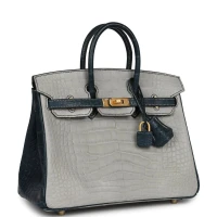 Hermes Special Order (HSS) Birkin 25 Gris Perle and Vert Rousseau Matte Alligator Brushed Gold Hardware Hermes Special Order (HSS) Birkin 25 Gris Perle and Vert Rousseau Matte Alligator Brushed Gold Hardware