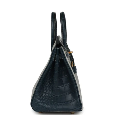Hermes Special Order (HSS) Birkin 25 Gris Perle and Vert Rousseau Matte Alligator Brushed Gold Hardware Hermes Special Order (HSS) Birkin 25 Gris Perle and Vert Rousseau Matte Alligator Brushed Gold Hardware