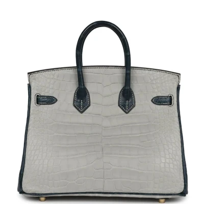 Hermes Special Order (HSS) Birkin 25 Gris Perle and Vert Rousseau Matte Alligator Brushed Gold Hardware Hermes Special Order (HSS) Birkin 25 Gris Perle and Vert Rousseau Matte Alligator Brushed Gold Hardware