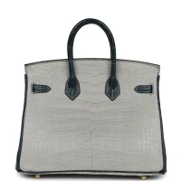 Hermes Special Order (HSS) Birkin 25 Gris Perle and Vert Rousseau Matte Alligator Brushed Gold Hardware Hermes Special Order (HSS) Birkin 25 Gris Perle and Vert Rousseau Matte Alligator Brushed Gold Hardware