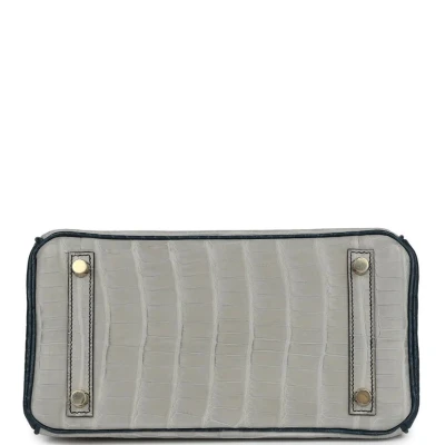 Hermes Special Order (HSS) Birkin 25 Gris Perle and Vert Rousseau Matte Alligator Brushed Gold Hardware Hermes Special Order (HSS) Birkin 25 Gris Perle and Vert Rousseau Matte Alligator Brushed Gold Hardware