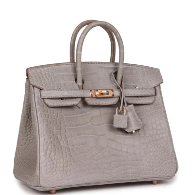 Hermes Special Order (HSS) Birkin 25 Gris Perle Verso Matte Alligator Rose Gold Hardware Hermes Special Order (HSS) Birkin 25 Gris Perle Verso Matte Alligator Rose Gold Hardware