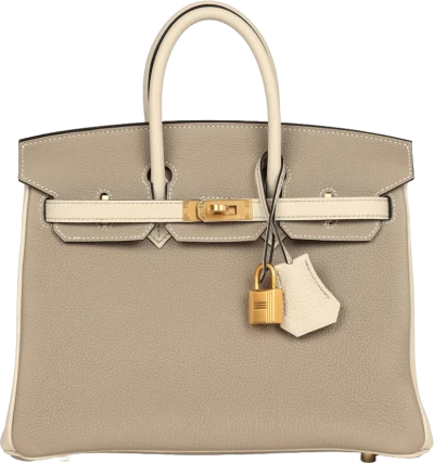 Hermes Special Order (HSS) Birkin 25 Gris Tourterelle and Craie Togo Brushed Gold Hardware Hermes Special Order (HSS) Birkin 25 Gris Tourterelle and Craie Togo Brushed Gold Hardware