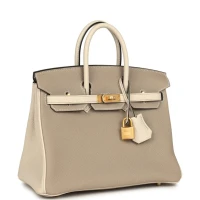 Hermes Special Order (HSS) Birkin 25 Gris Tourterelle and Craie Togo Brushed Gold Hardware Hermes Special Order (HSS) Birkin 25 Gris Tourterelle and Craie Togo Brushed Gold Hardware