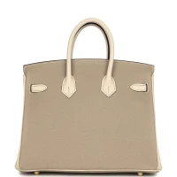 Hermes Special Order (HSS) Birkin 25 Gris Tourterelle and Craie Togo Brushed Gold Hardware Hermes Special Order (HSS) Birkin 25 Gris Tourterelle and Craie Togo Brushed Gold Hardware