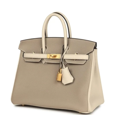Hermes Special Order (HSS) Birkin 25 Gris Tourterelle and Craie Togo Brushed Gold Hardware Hermes Special Order (HSS) Birkin 25 Gris Tourterelle and Craie Togo Brushed Gold Hardware