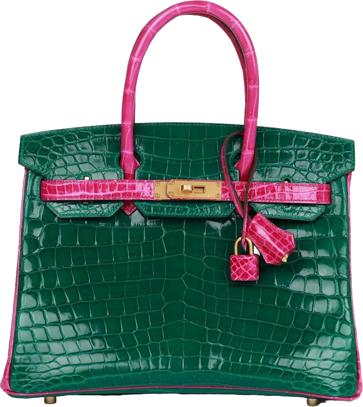 Hermes Special Order (HSS) Birkin 30 Emerald and Rose Scheherazade Shiny Niloticus Crocodile Brushed Gold Hardware