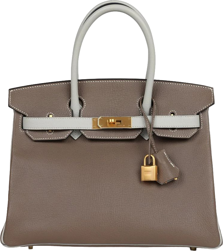 Hermes Special Order (HSS) Birkin 30 Etoupe and Gris Pearl Chevre Brushed Gold Hardware
