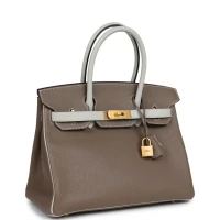 Hermes Special Order (HSS) Birkin 30 Etoupe and Gris Pearl Chevre Brushed Gold Hardware