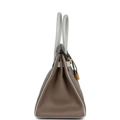 Hermes Special Order (HSS) Birkin 30 Etoupe and Gris Pearl Chevre Brushed Gold Hardware