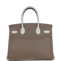 Hermes Special Order (HSS) Birkin 30 Etoupe and Gris Pearl Chevre Brushed Gold Hardware