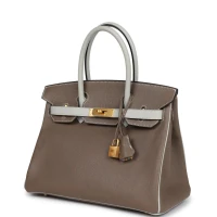Hermes Special Order (HSS) Birkin 30 Etoupe and Gris Pearl Chevre Brushed Gold Hardware