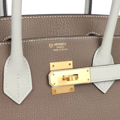 Hermes Special Order (HSS) Birkin 30 Etoupe and Gris Pearl Chevre Brushed Gold Hardware
