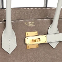 Hermes Special Order (HSS) Birkin 30 Etoupe and Gris Pearl Chevre Brushed Gold Hardware