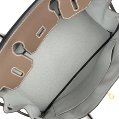 Hermes Special Order (HSS) Birkin 30 Etoupe and Gris Pearl Chevre Brushed Gold Hardware