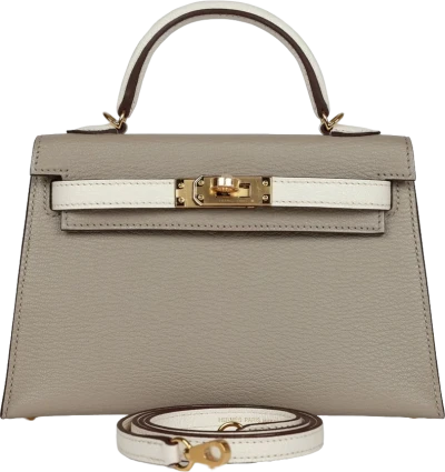 Hermes Special Order (HSS) Kelly 20 Gris Tourterelle and Nata Chevre Gold Hardware Hermes Special Order (HSS) Kelly 20 Gris Tourterelle and Nata Chevre Gold Hardware