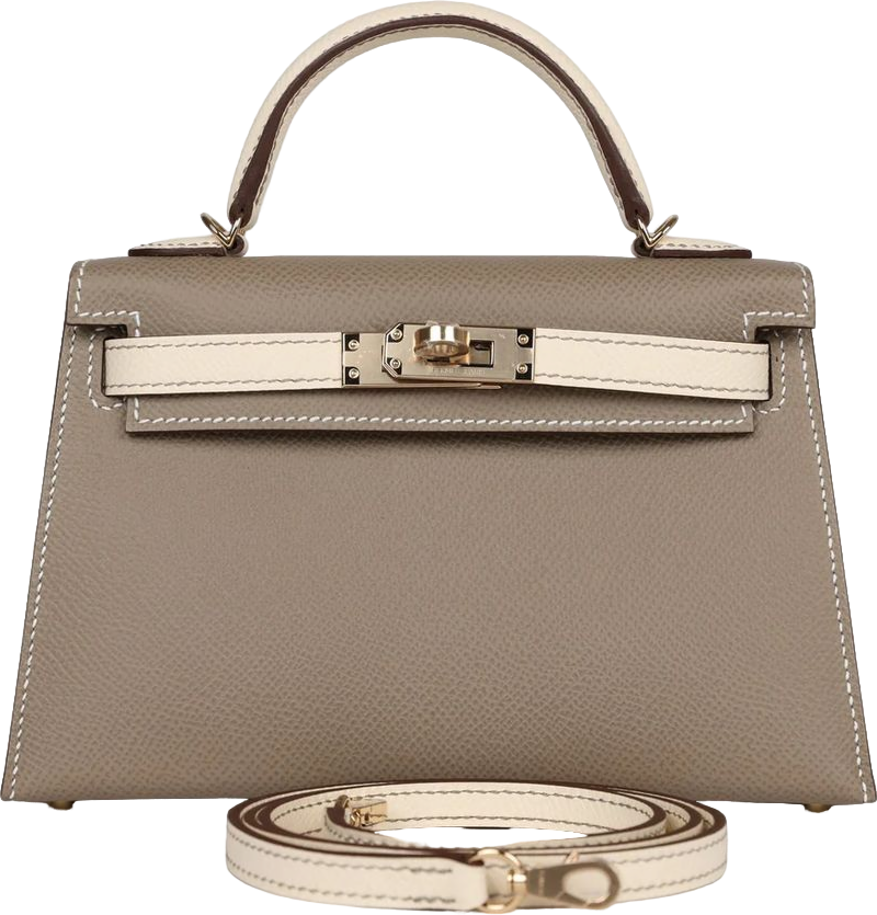 Hermes Special Order (HSS) Kelly 20 Nata and Gris Asphalte Epsom Sellier Gold Hardware