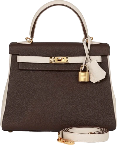Hermes Special Order (HSS) Kelly Retourne 25 Ebene and Craie Togo Gold Hardware Hermes Special Order (HSS) Kelly Retourne 25 Ebene and Craie Togo Gold Hardware