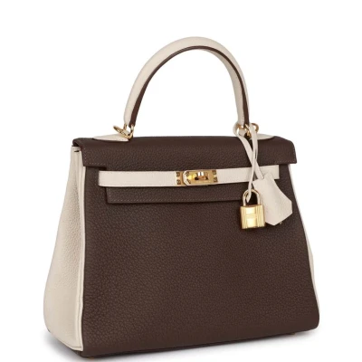 Hermes Special Order (HSS) Kelly Retourne 25 Ebene and Craie Togo Gold Hardware Hermes Special Order (HSS) Kelly Retourne 25 Ebene and Craie Togo Gold Hardware